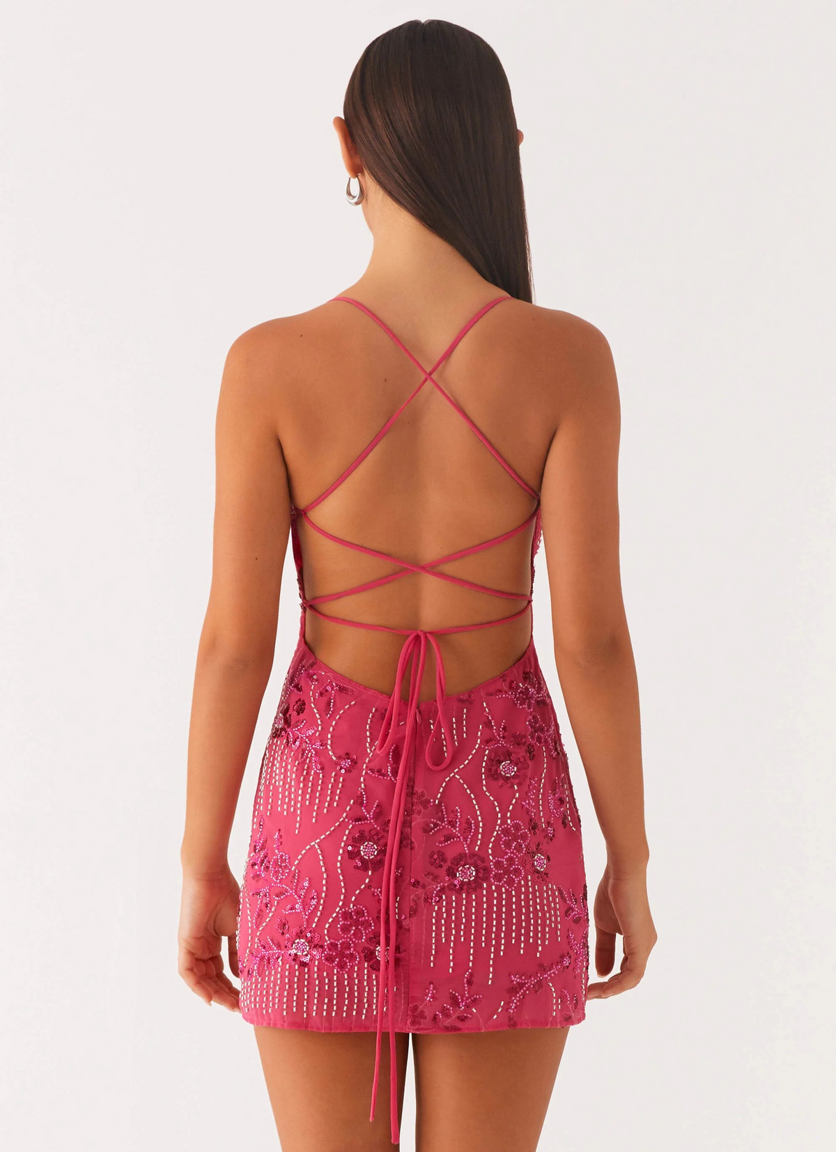 Kylina | Mini Dress Red Sequin Lace Up