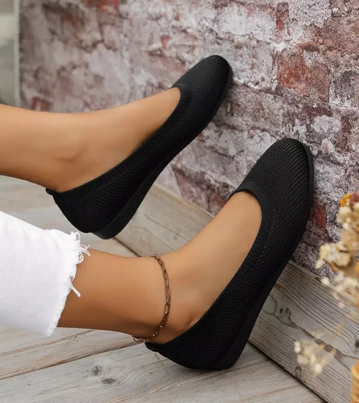 Alfia | Ballet Flats Ribbed Round Toe Slip Ons