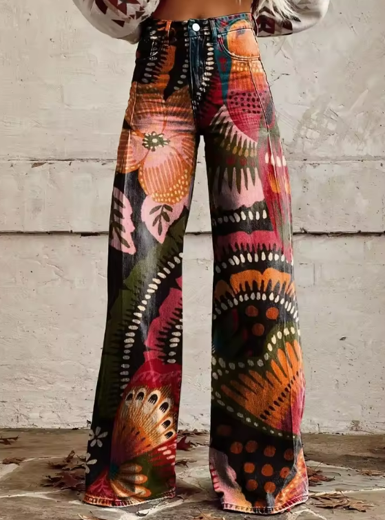Mailin | Pants Wide Leg Denim Style Prints