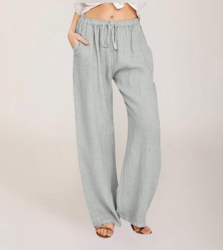 Maialen | Wide Leg Drawstring Linen Style Pants