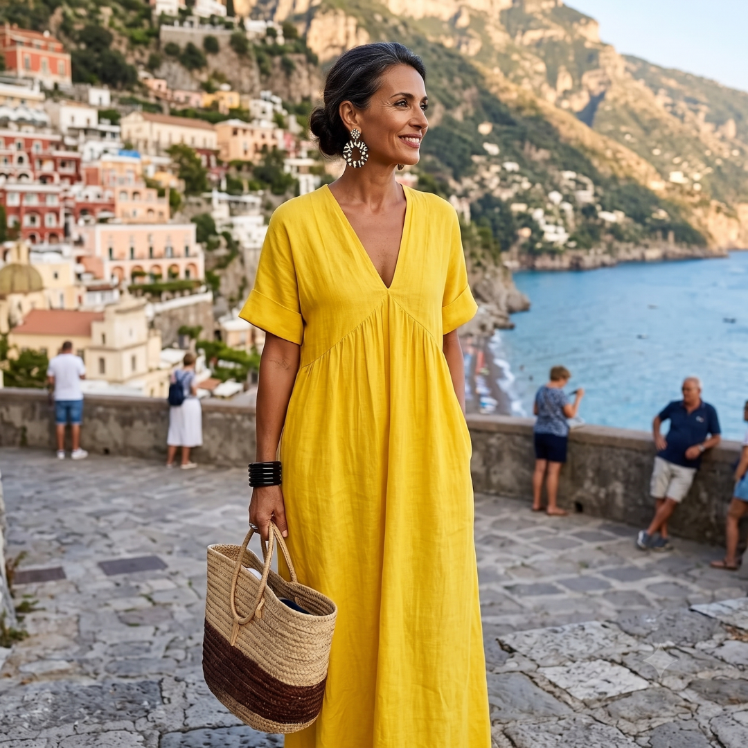 Sohyeon | V-Neck Short Sleeve Maxi Dress
