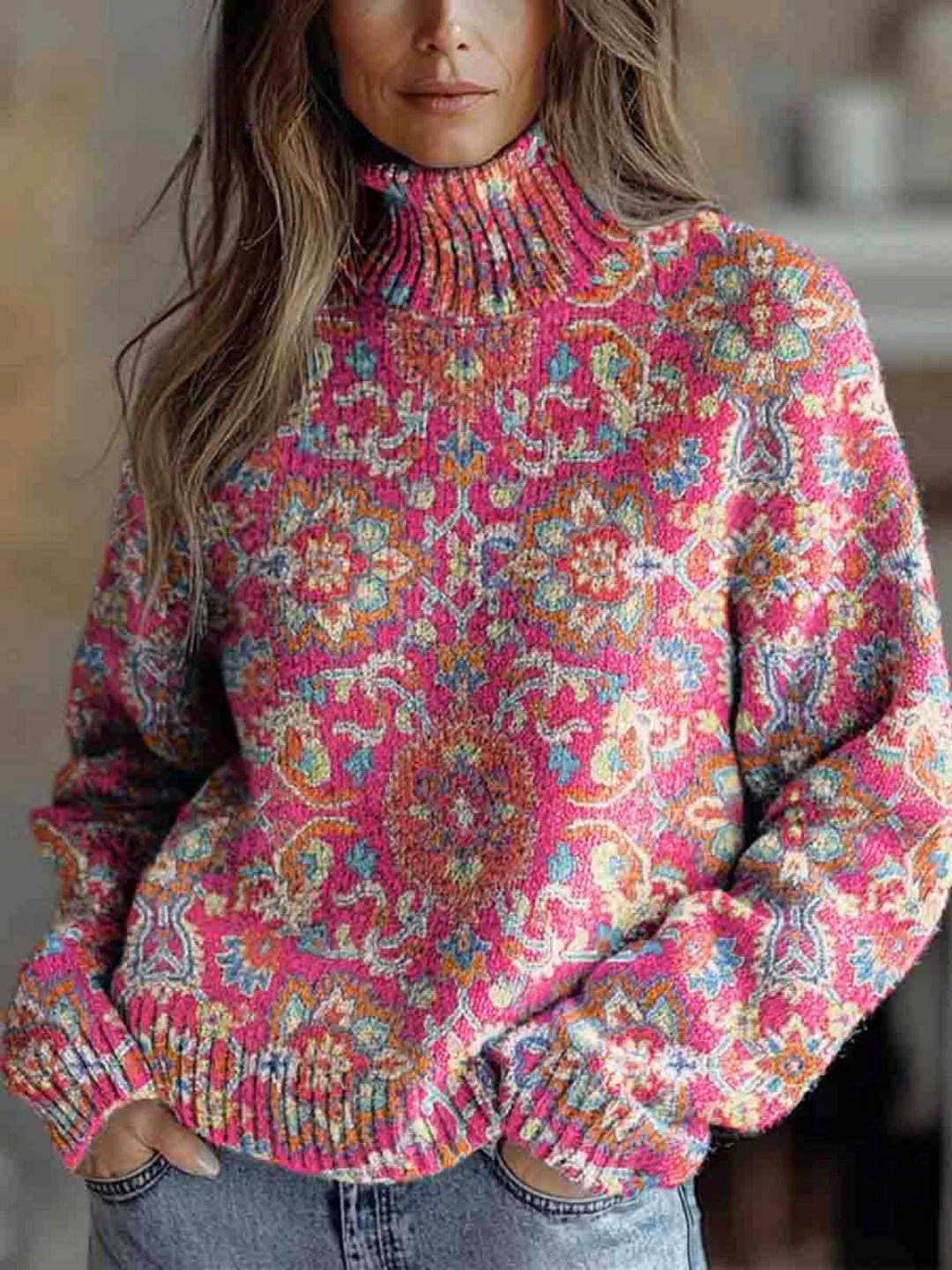 Miraen | High Neck Patterned Sweater