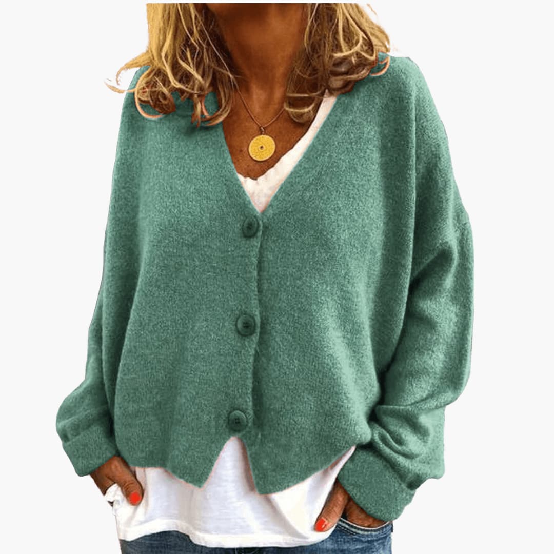 Lucrora | Long Sleeve Knitted Cardigan with Button Front