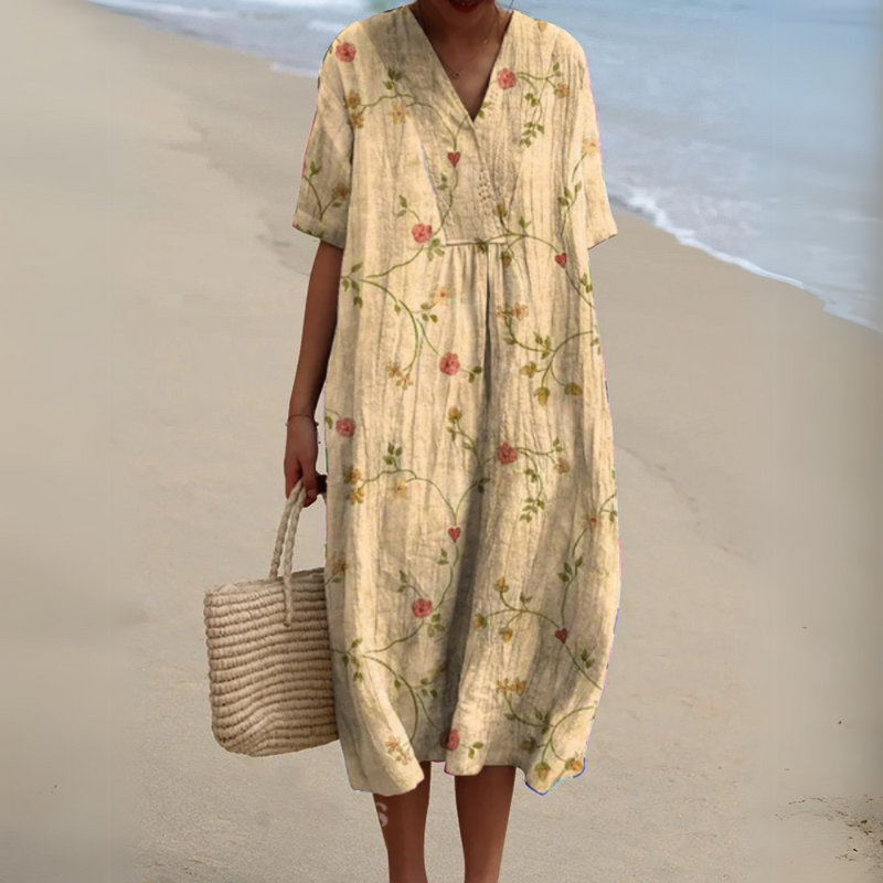 Lora | Floral Print V Neck Midi Dress