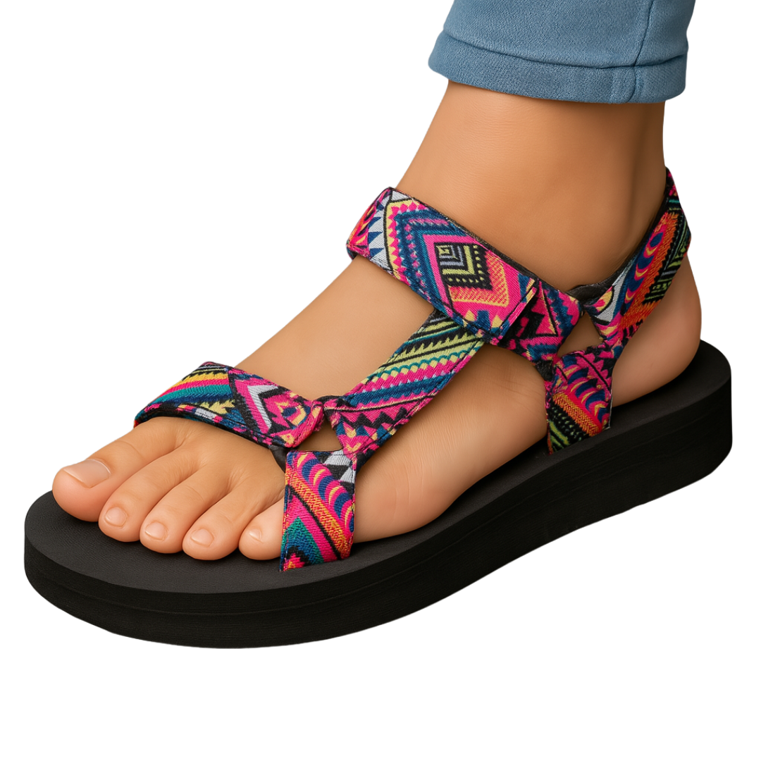 Viviana | Patterned Hook and Loop Platform Sandals