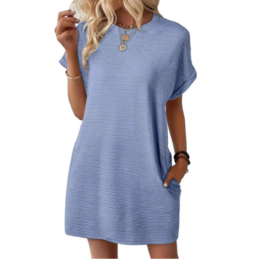 Elviaa - Textured Pocket Mini Dress Short Sleeve