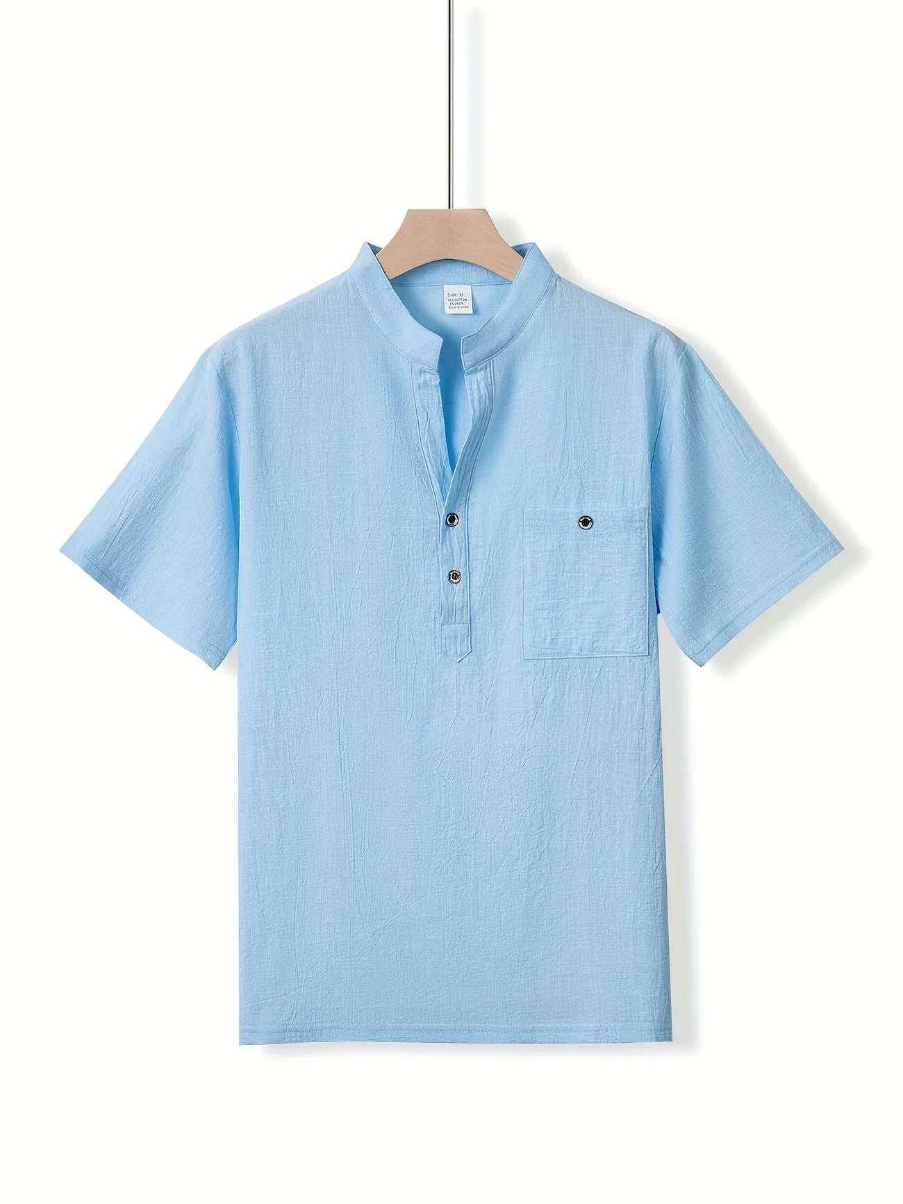 Markos | Short Sleeve Band Collar Henley Shirt