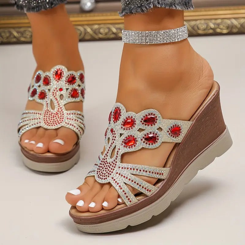 Lakeisha | Heeled Sandals Rhinestone Floral Slip-On