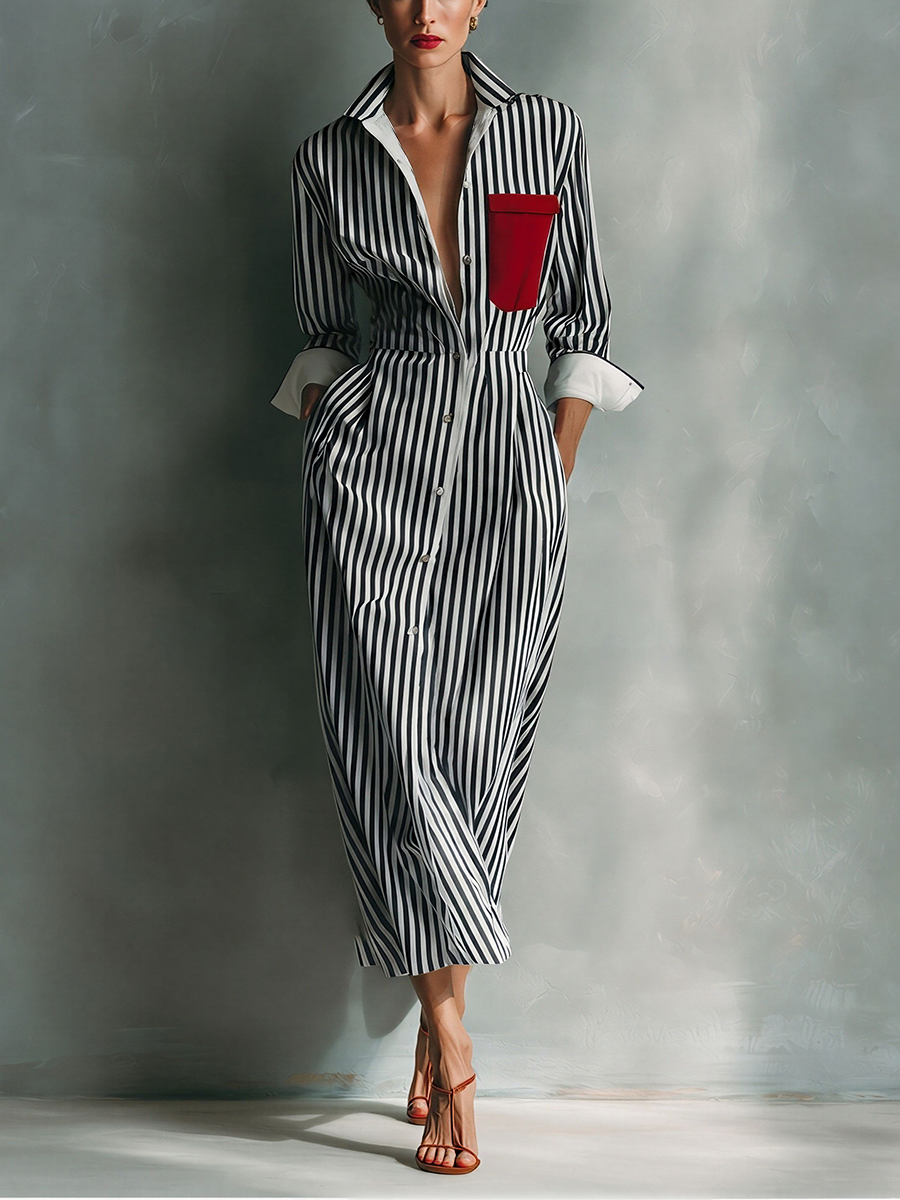 Makeda | Striped Button Front Shirt Maxi Dress