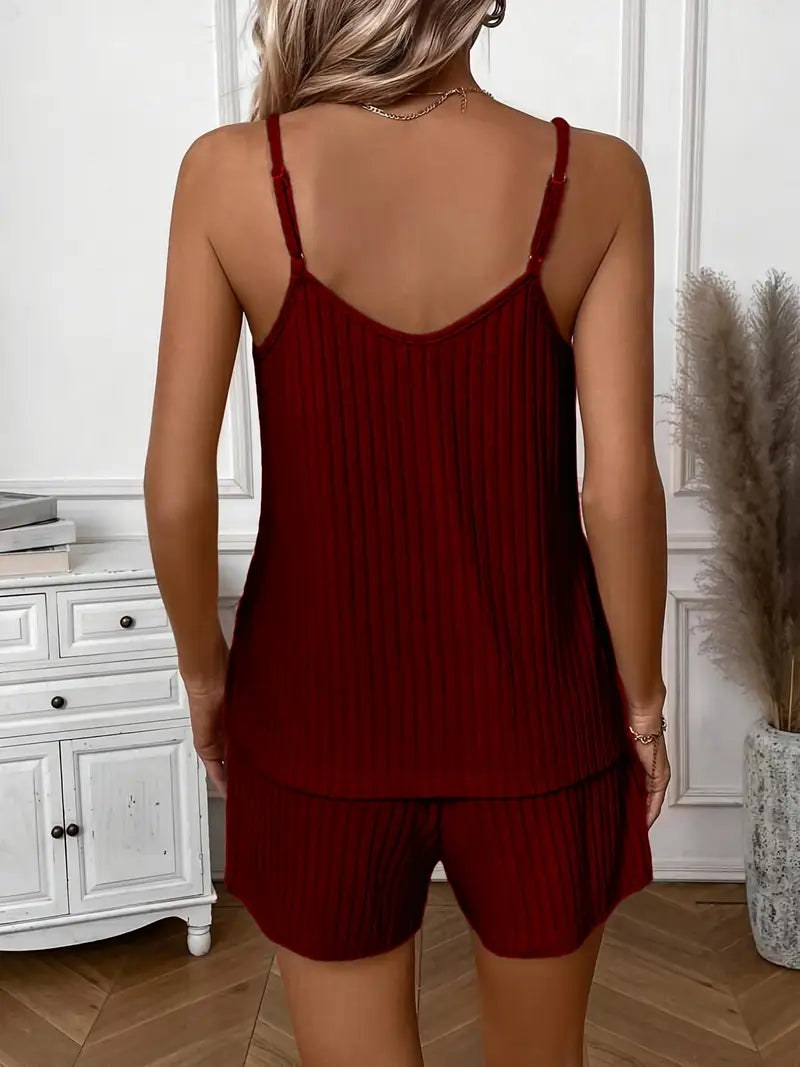 Isalie | Sleeveless Ribbed Drawstring Shorts Set
