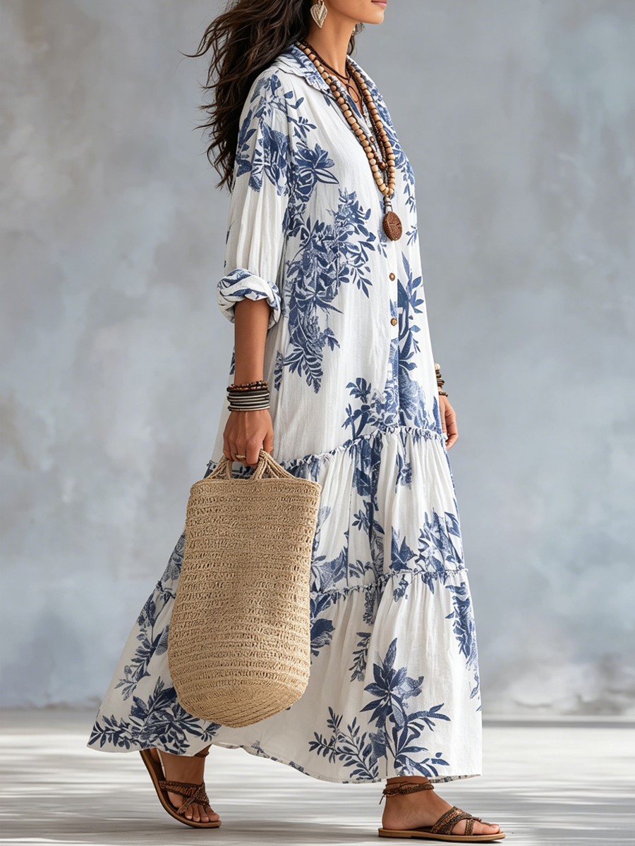 Shiza | Floral Button Front Tiered Maxi Dress