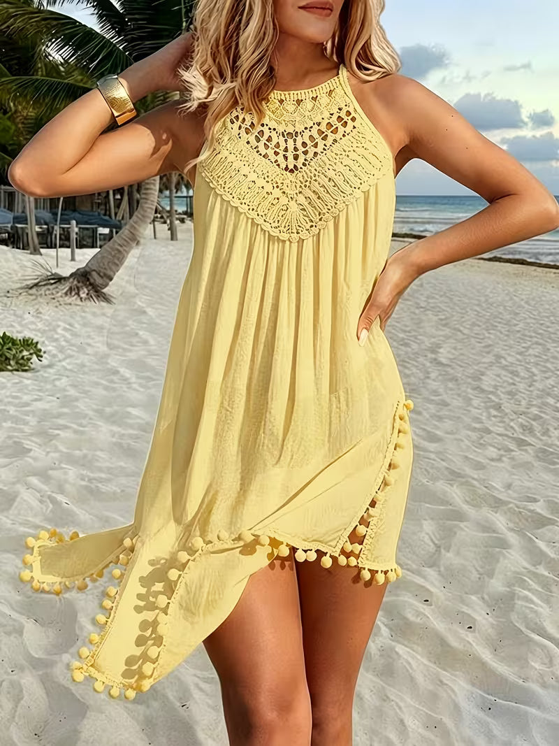 Shiena | Sleeveless Crochet Halter Beach Cover-Up