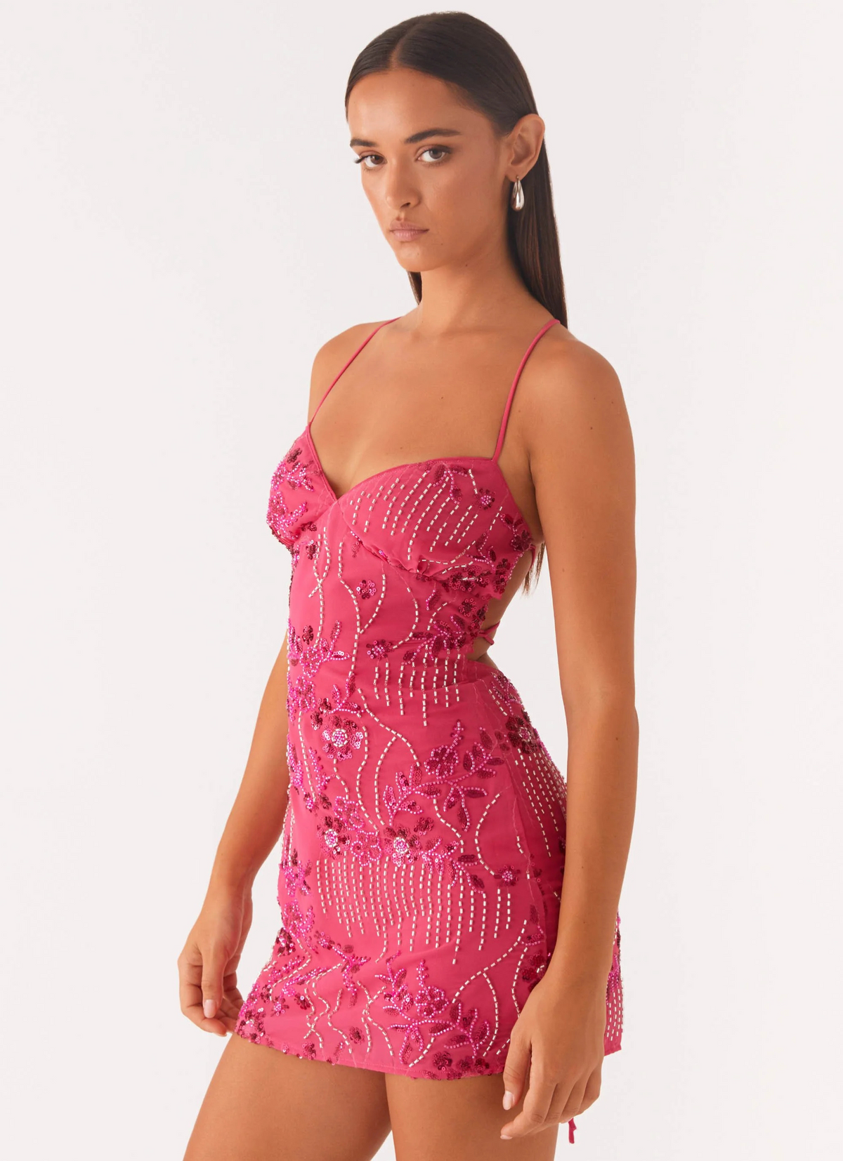 Kylina | Mini Dress Red Sequin Lace Up