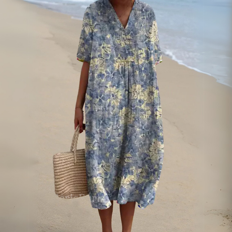 Lora | Floral Print V Neck Midi Dress