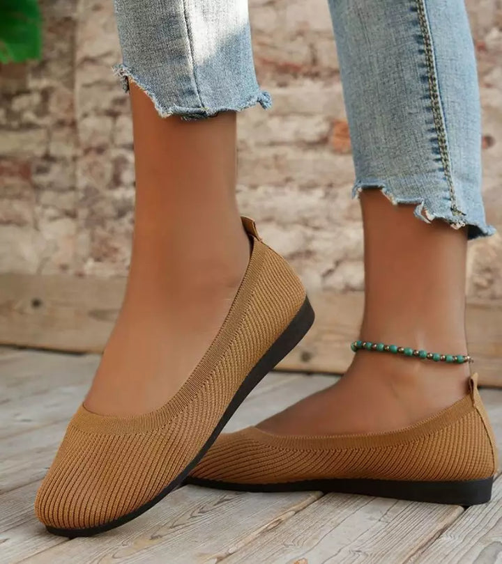 Alfia | Ballet Flats Ribbed Round Toe Slip Ons