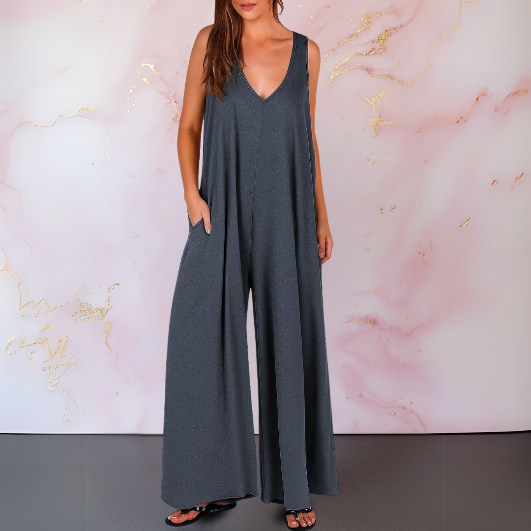 Natasa | Wide Leg V-Neck Sleeveless Jumpsuit
