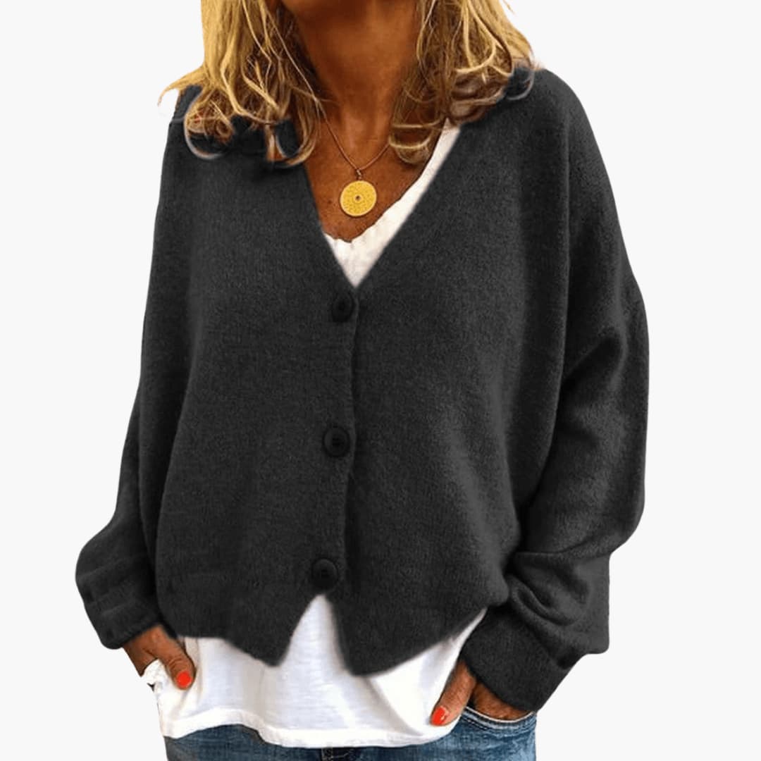 Lucrora | Long Sleeve Knitted Cardigan with Button Front