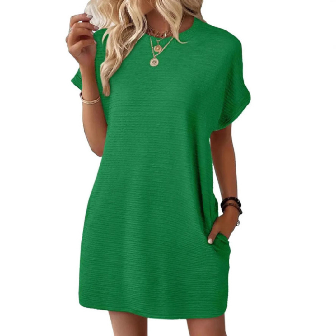 Elviaa - Textured Pocket Mini Dress Short Sleeve