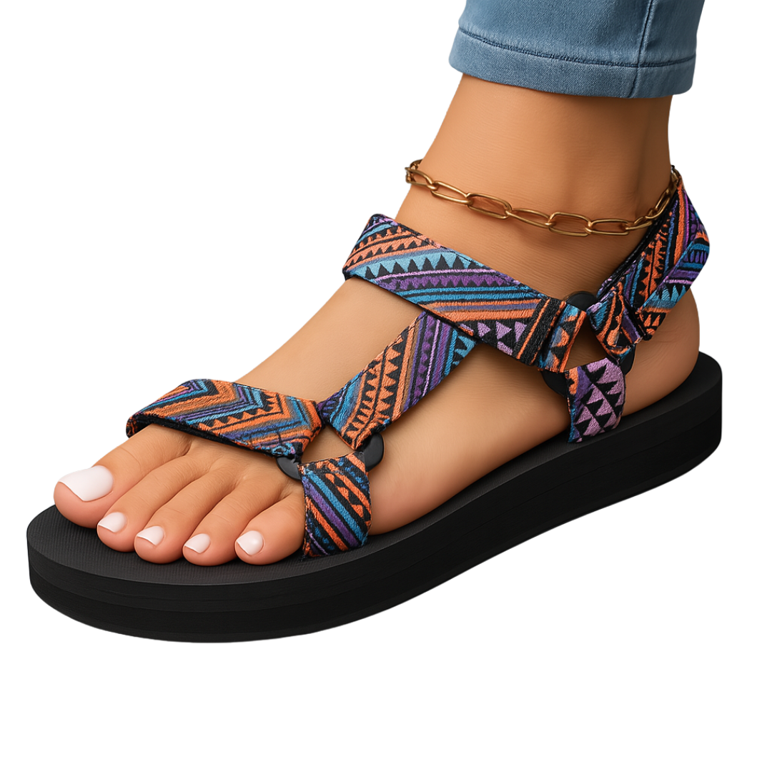 Viviana | Patterned Hook and Loop Platform Sandals