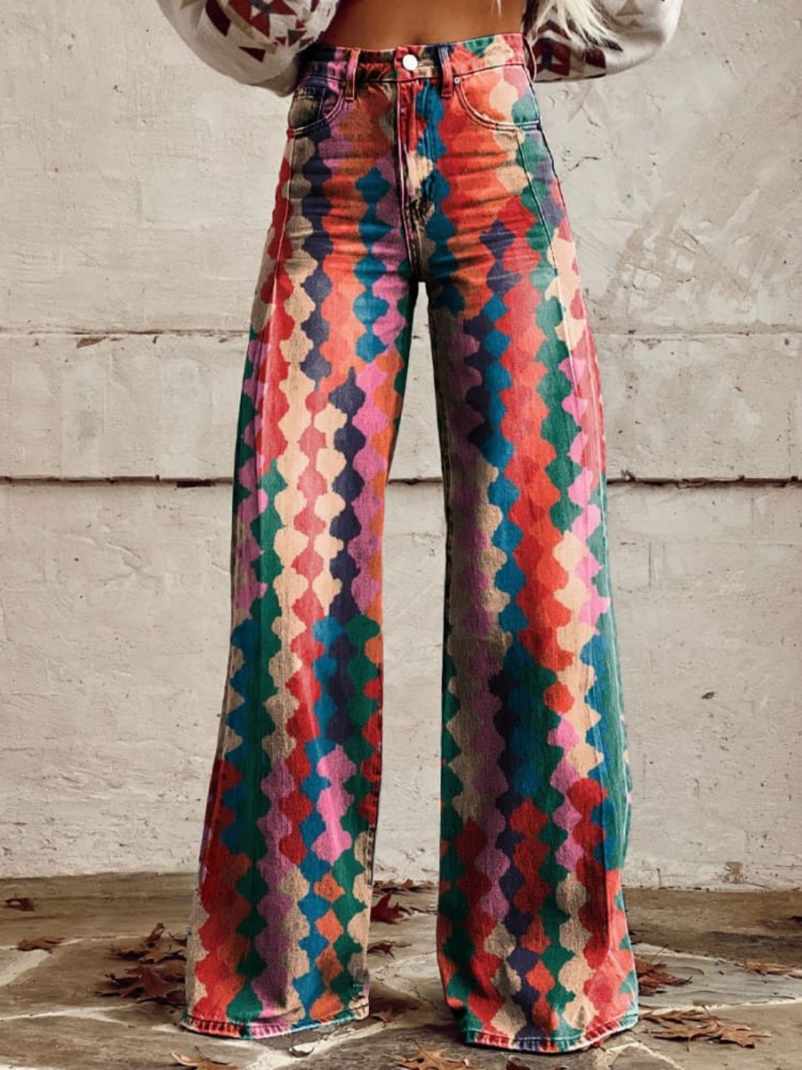 NADINA | Wide Leg Geometric Print High-Rise Jeans