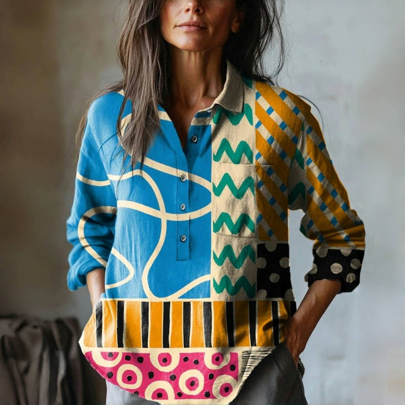Velia | Blouse Geometric Print Long Sleeve Shirt