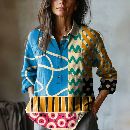 Velia | Blouse Geometric Print Long Sleeve Shirt