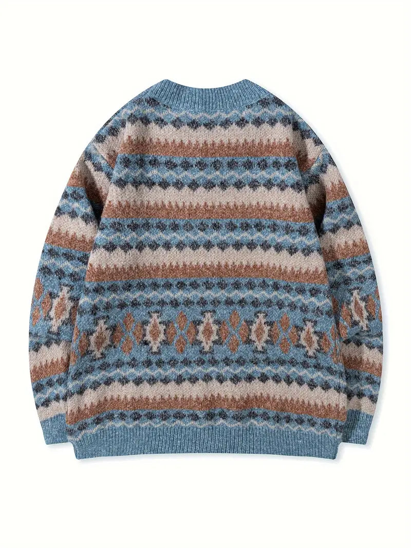 Hartman | Geometric Crew Neck Knitted Sweater