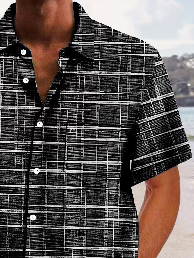 Jerrick - Short Sleeve Geometric Print Button Shirt