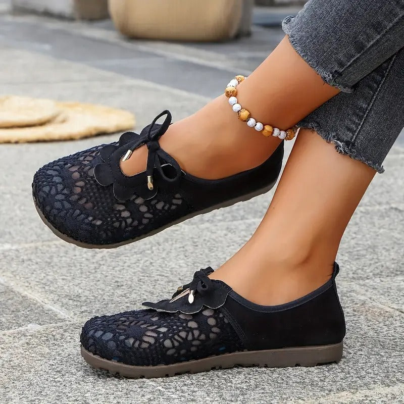 Danika | Black Floral Cutout Slip-On Shoes