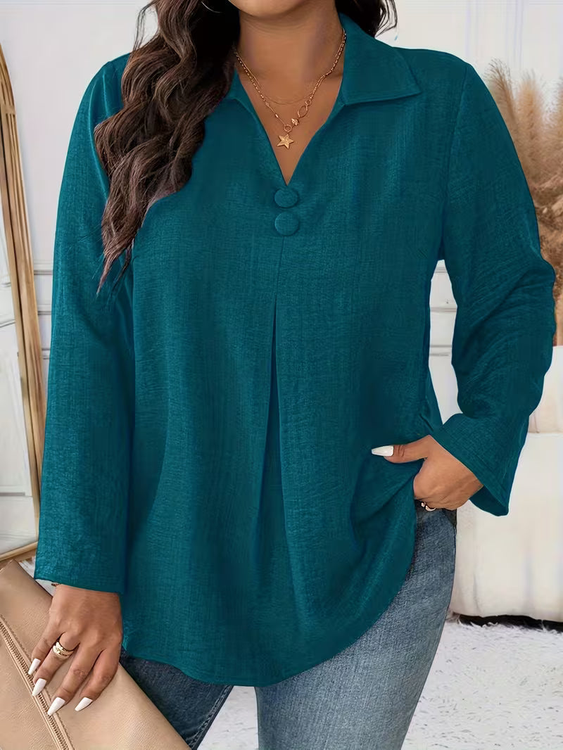 Noyelle | Long Sleeve V-Neck Button Blouse