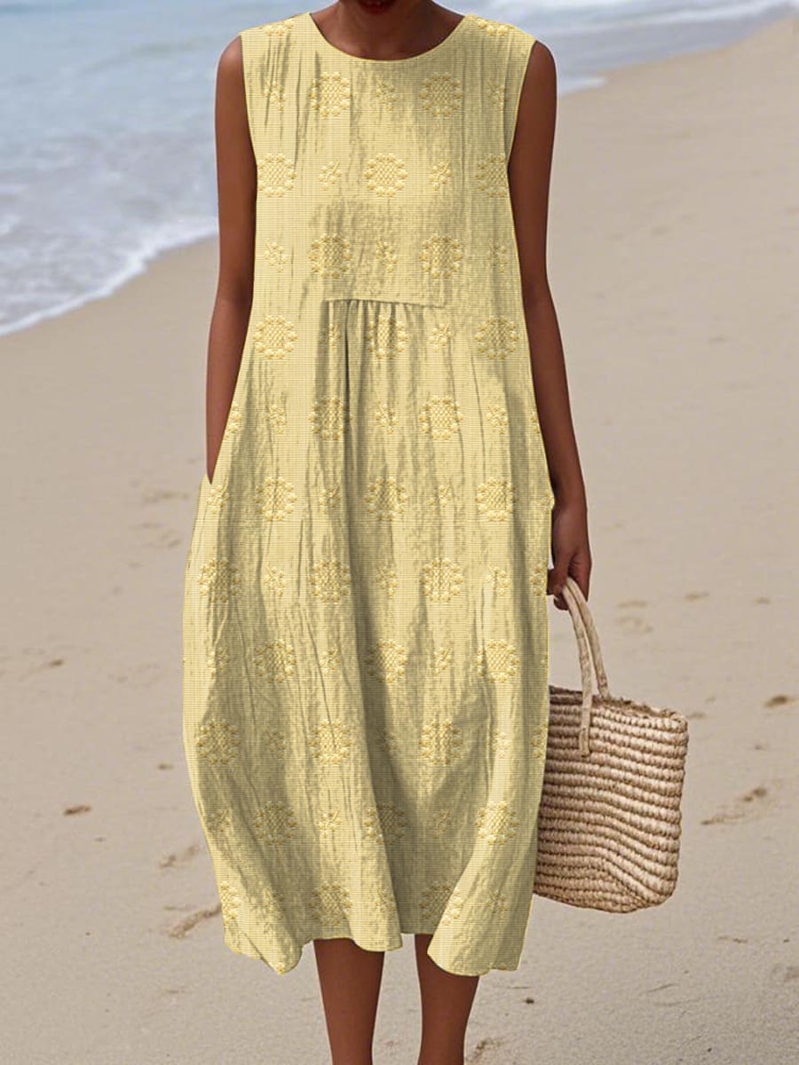 Aikaterini - Sleeveless Textured Pocket Midi Dress