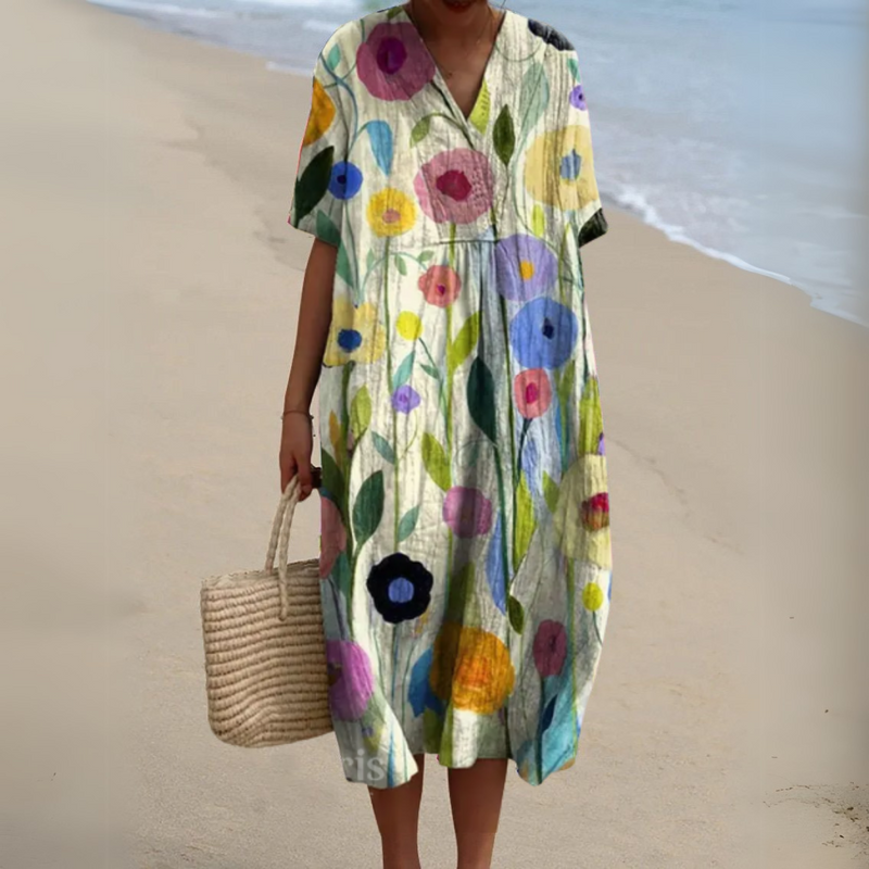 Lora | Floral Print V Neck Midi Dress