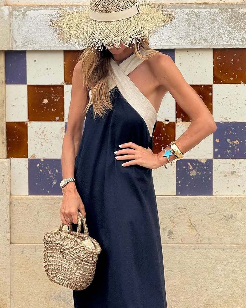 Giana | Sleeveless Cross Halter Maxi Dress