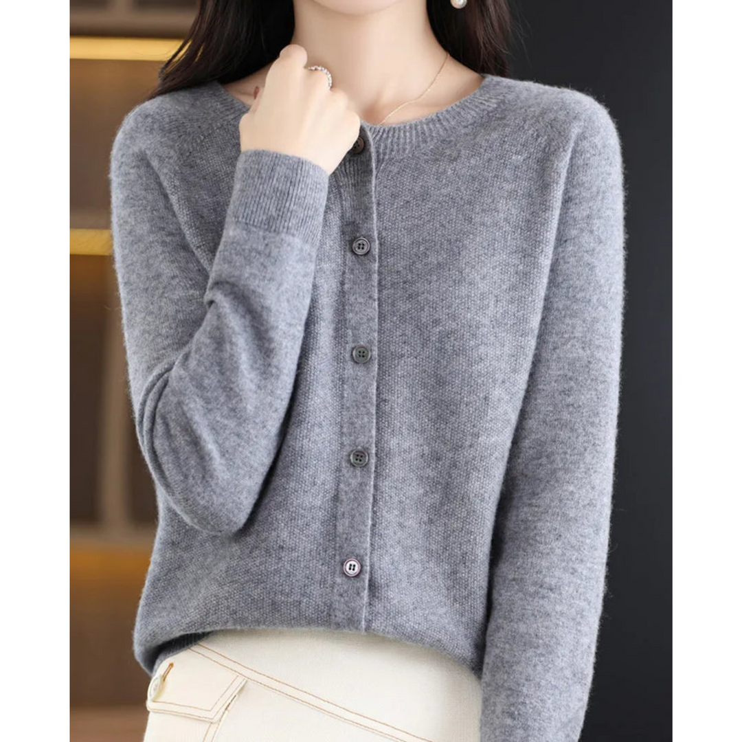 Anne | Cardigan Gray Crew Neck Button Front