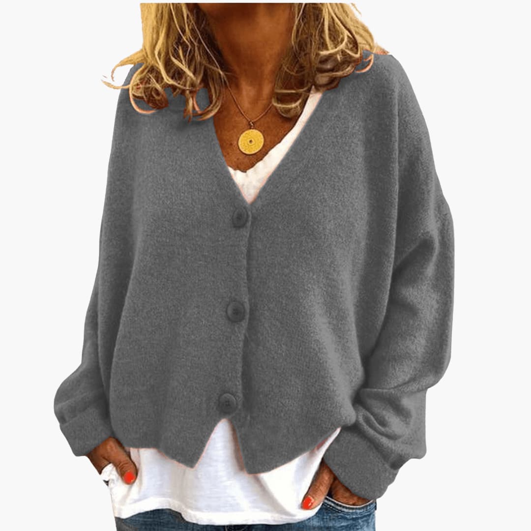 Lucrora | Long Sleeve Knitted Cardigan with Button Front