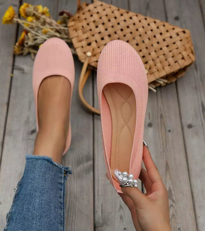 Alfia | Ballet Flats Ribbed Round Toe Slip Ons