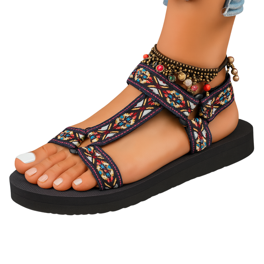 Viviana | Patterned Hook and Loop Platform Sandals