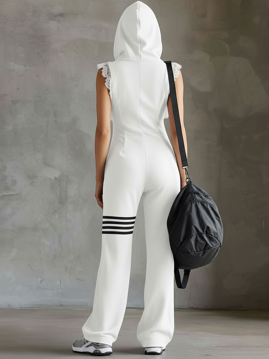 Riane - Sleeveless Hooded Zip Front Wide Leg Jumpsuit