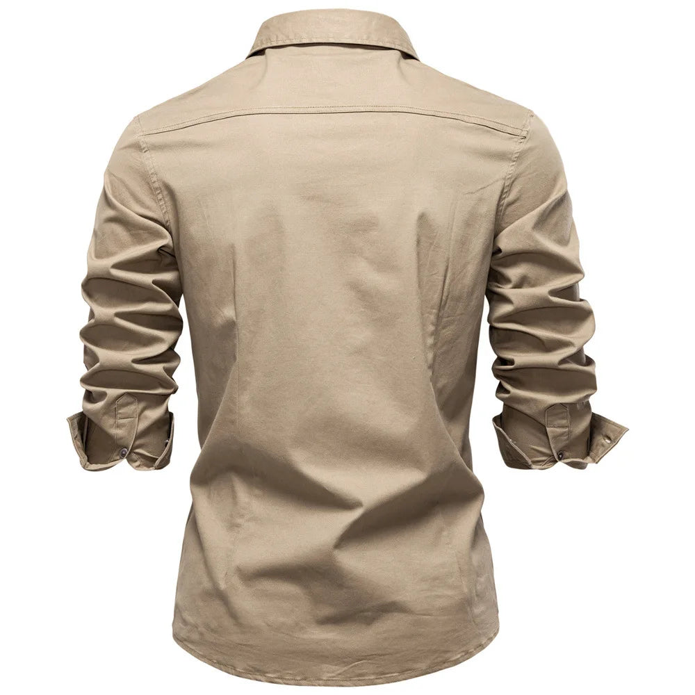 Norbwaldmir | Long Sleeve Cotton Shirt in Navy Blue