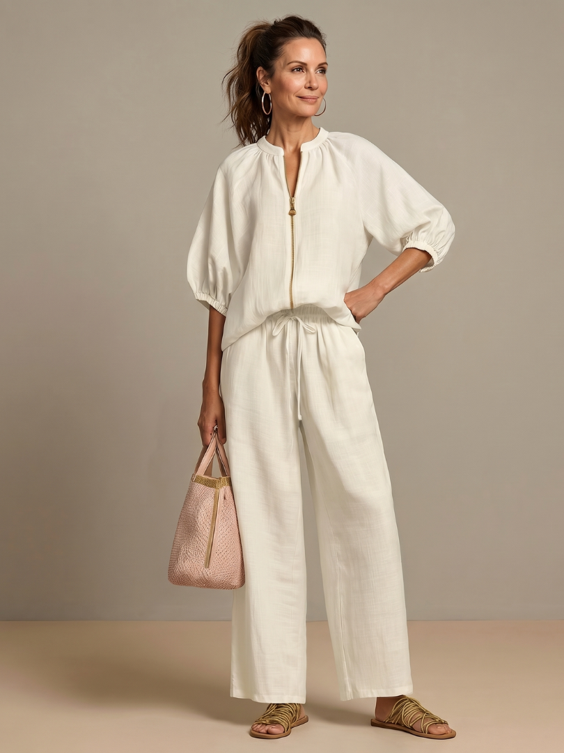 Sharina | Zip Front Wide Leg Pant Set