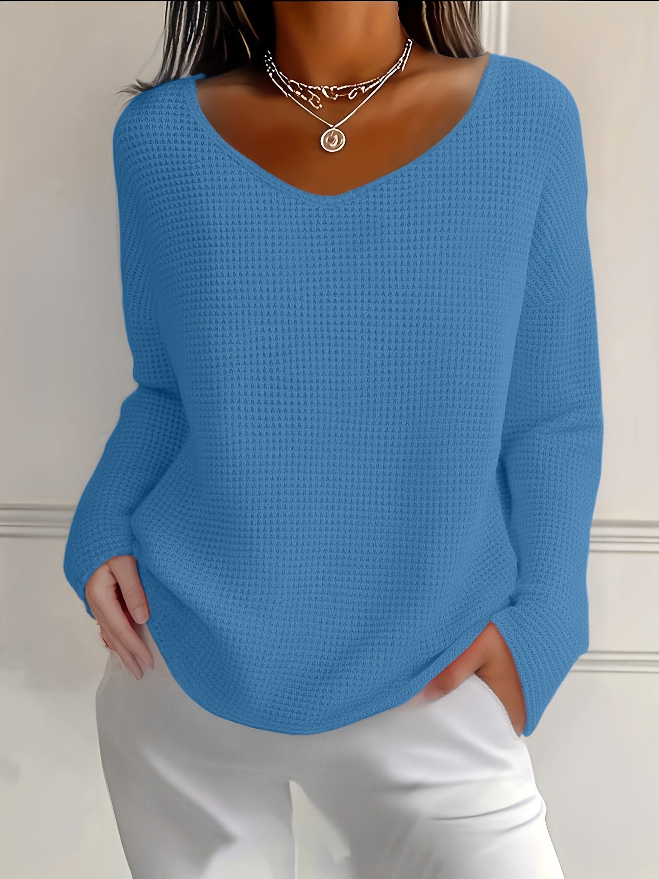 Imogurette | Waffle Long Sleeve V-Neck Shirt in Multiple Colors