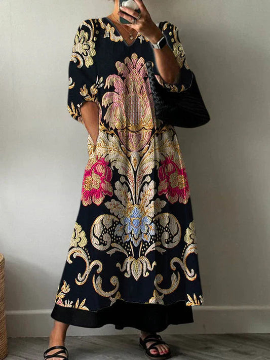 Alizah | Floral Print V Neck Midi Dress