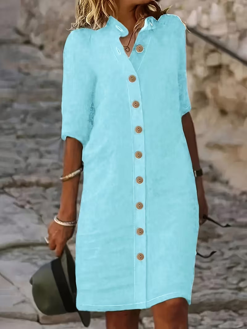 Keiniza | Short Sleeve Collared Button Shirt Dress