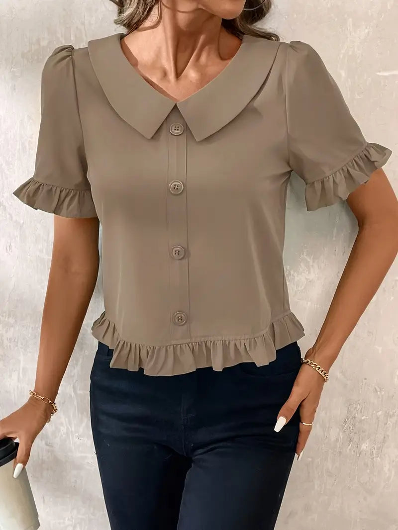Foteini - Peter Pan Collar Short Sleeve Blouse