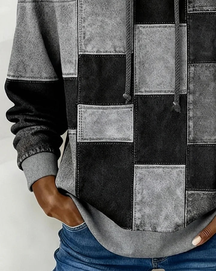 Yaralyn | Patchwork Hooded Long Sleeve Sweatshirt