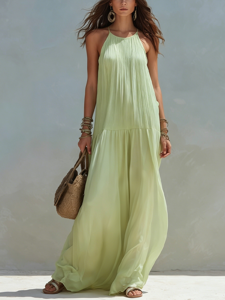 Frazier - Sleeveless Pleated Tiered Maxi Dress