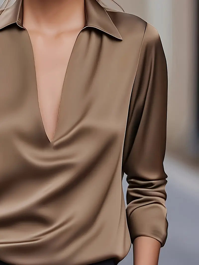 Lianyandra | V-Neck Satin Blouse in Light Pink