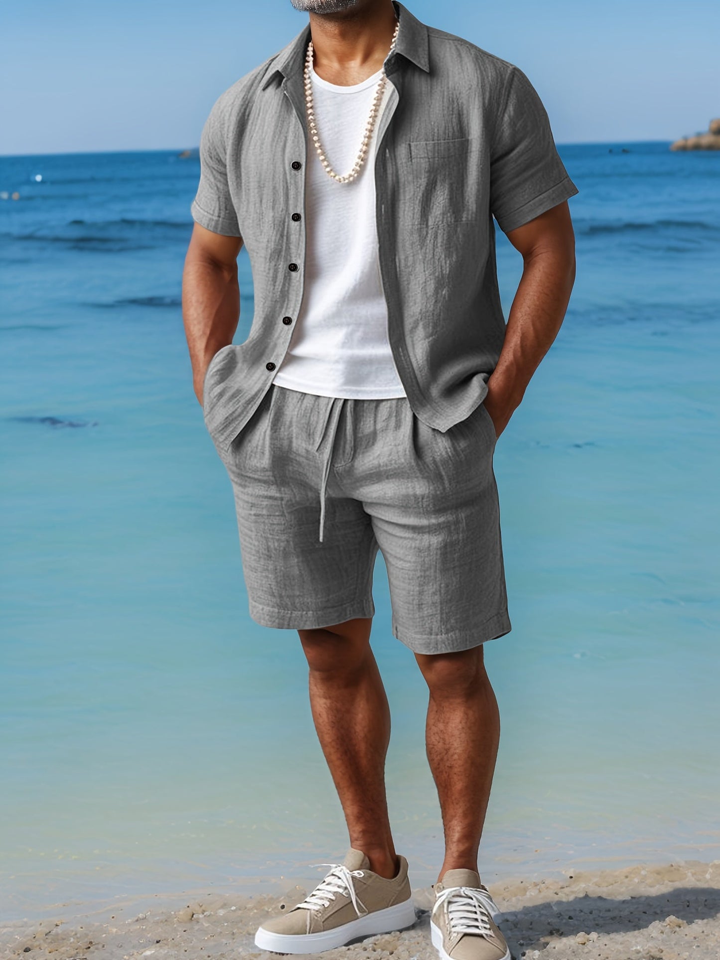 Fillon | Short Sleeve Button Front Shirt Shorts Set