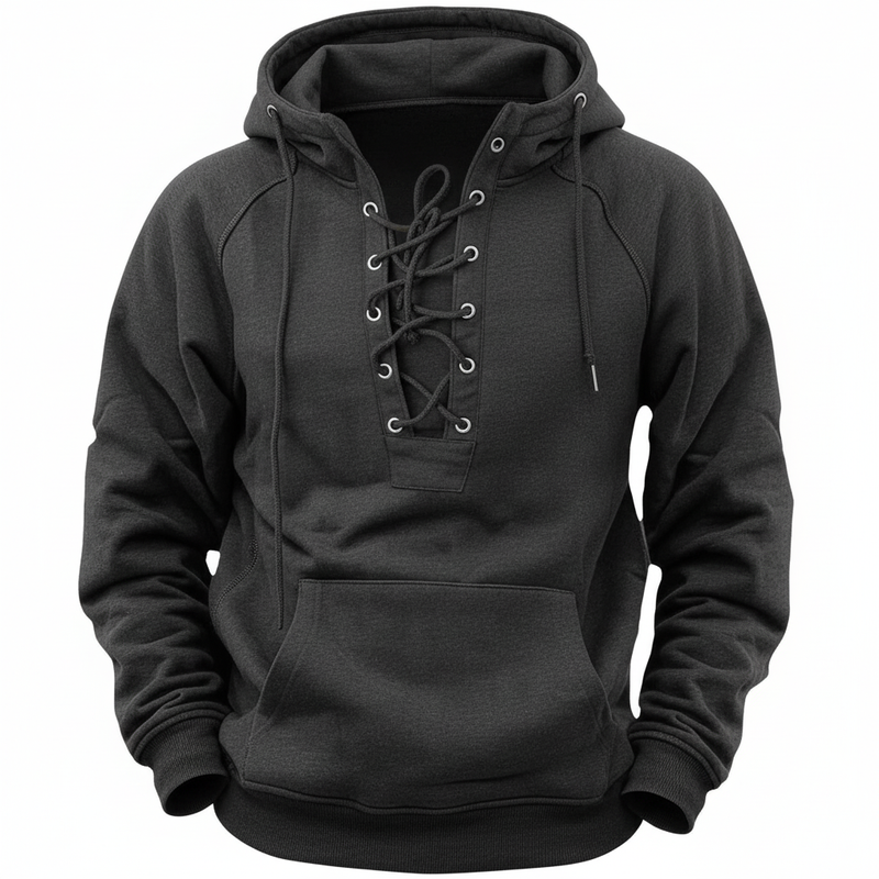 Hovav | Lace-Up Hooded Long Sleeve Pullover Sweatshirt