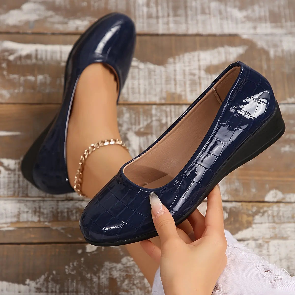 Rebekah - Wedge Slip On Crocodile Pattern Flats